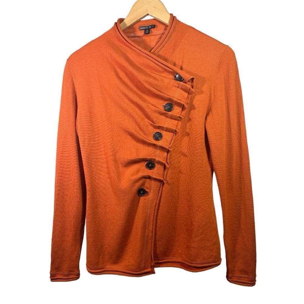 LAFAYETTE 148 Women's Asymmetric Button Wool Cardigan Sweater Orange Size Petite